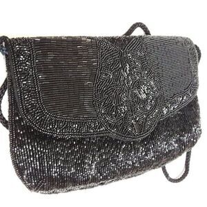 Vintage Women's Black Beaded Clutch Bag